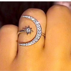 Moon star adjustable ring 925 silver